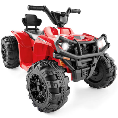 12V Kids Ride-On Electric ATV 4-Wheeler Quad Car Toy w/Bluetooth Audio 2.4mph Max Speed Treaded Tires LED Headlights Radio - Red