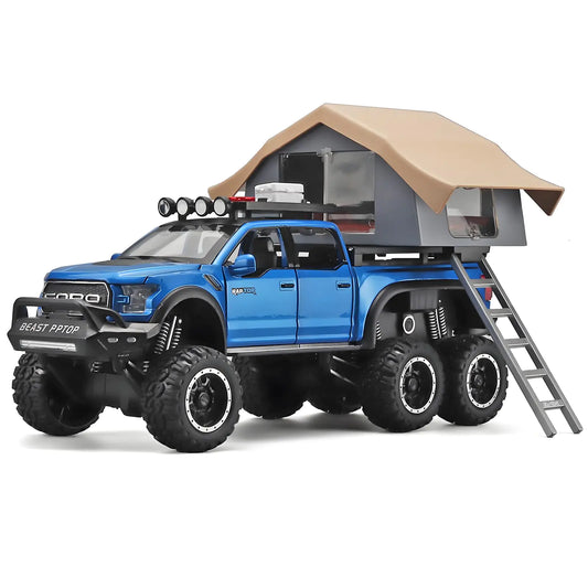 OANMYJJO Toy Trucks for Boys Age 4-7 Trucks for Kids F150 Raptor Diecast TrucksModel F150 Pickup Truck with Sightseeing Cabin Pull Back Truck Toys with Light and Sound Trucks for Kids Ages 4-8（Blue）
