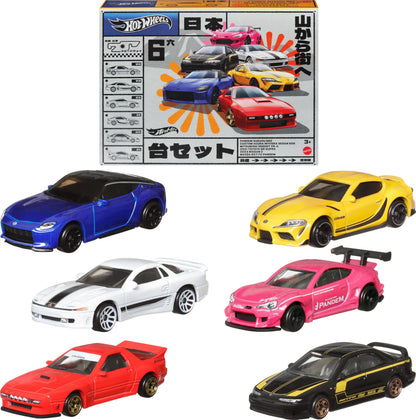 Hot Wheels Car Culture Premium Toy Car 6-Pack Set of 6 Die-Cast 1:64 Scale Japanese Vehicles with Elevated Deco (Styles May Vary)