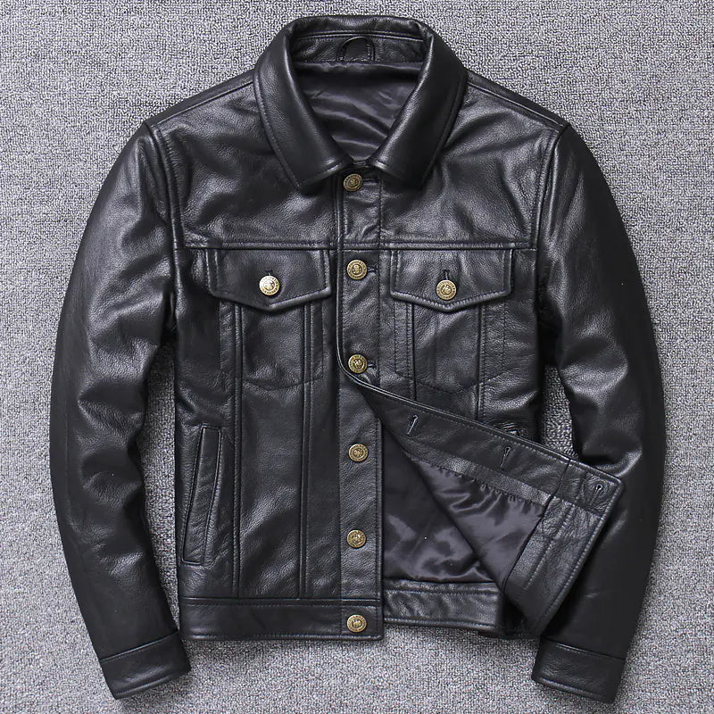 Men Tight Fit Genuine Leather Motorcycle motorbike bike Jacket