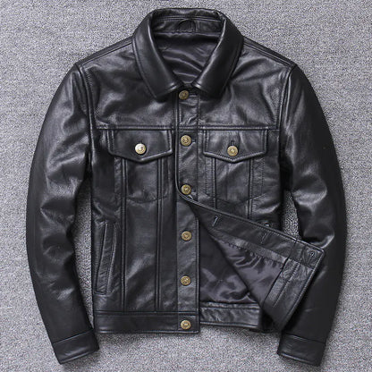 Men Tight Fit Genuine Leather Motorcycle motorbike bike Jacket