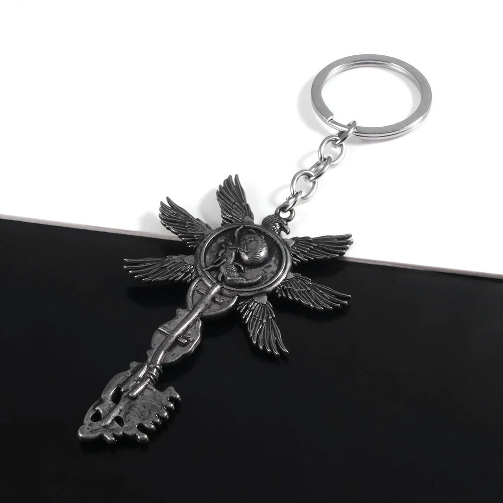 Game Residents Evils 8 Village Keychain Vintage Six-Winged Unborn Key Pendant Keyring For Men Women Bag Car Key Holder Jewelry