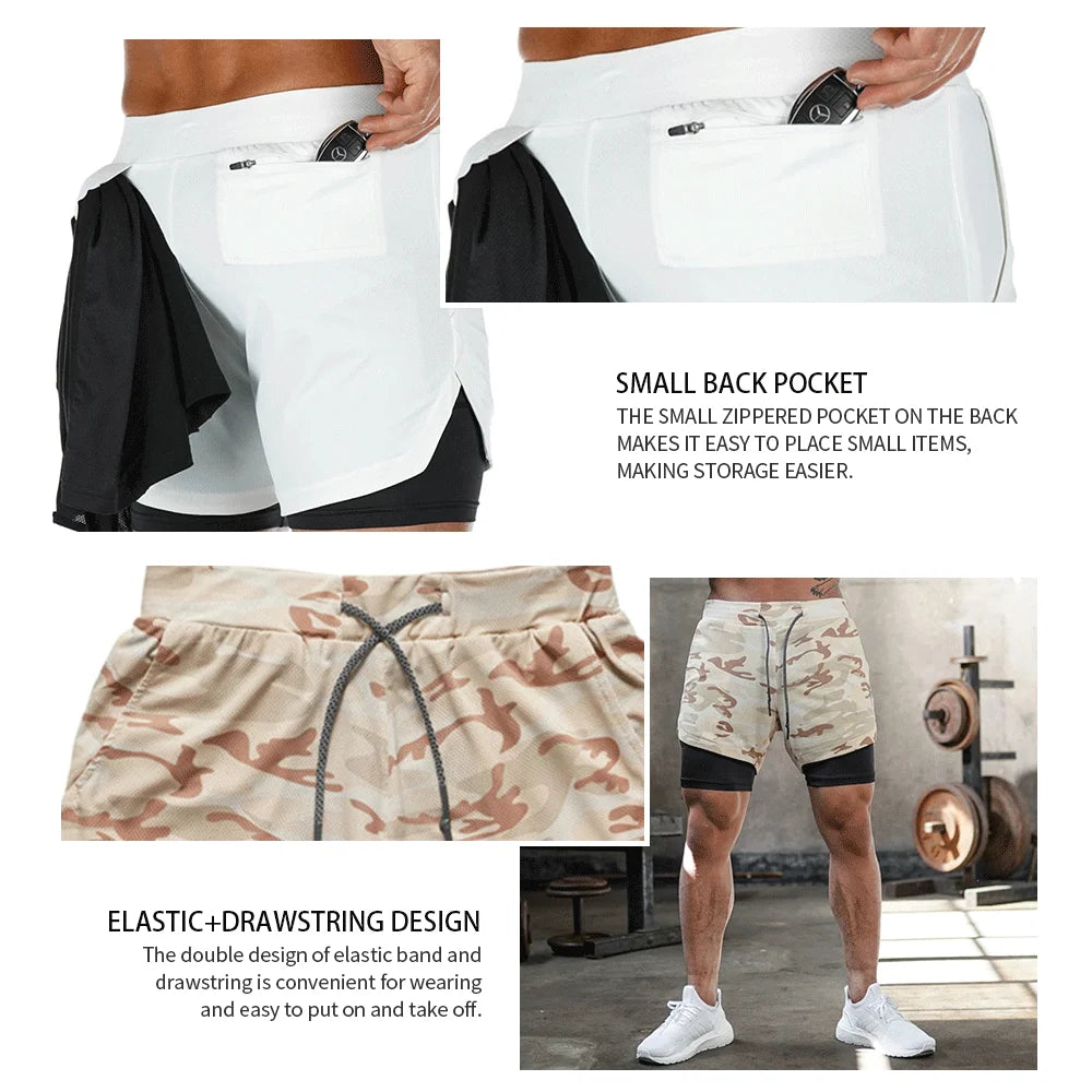2025 Summer Running Shorts Men 2 in 1 Sports Jogging Fitness Shorts Training Quick Dry Mens Gym Men Shorts Sport gym Short Pants