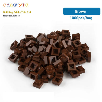Aquaryta 1000pcs Building Bricks Thin 1X1 Bulk Compatible With Logo 3024 Educational Assemblage Construction Toys Gift for Kids
