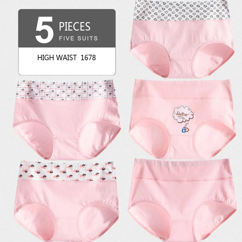 5Pcs/Set Cotton Panties Women High Waist Body Slimming Underwear Breathable Solid Briefs Sexy Ladies Panty Soft Female Lingerie