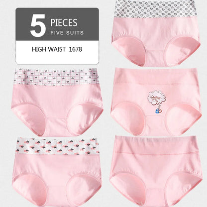 5Pcs/Set Cotton Panties Women High Waist Body Slimming Underwear Breathable Solid Briefs Sexy Ladies Panty Soft Female Lingerie