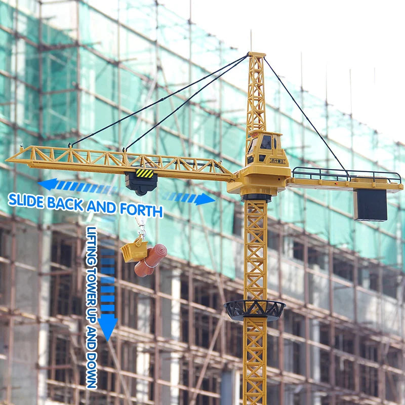 New 2026 Upgraded Version Remote Control Construction Crane 6CH 128CM 680 Rotation Lift Model 2.4G RC Tower Crane Toy For Kids