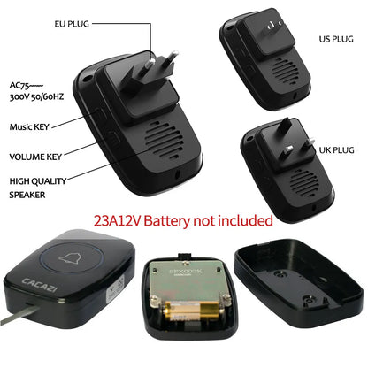 CACAZI Wireless Waterproof Doorbell 300m Range US EU UK AU Plug Home Intelligent Door Bell Chime 1 2 Button 1 2 3 Receiver