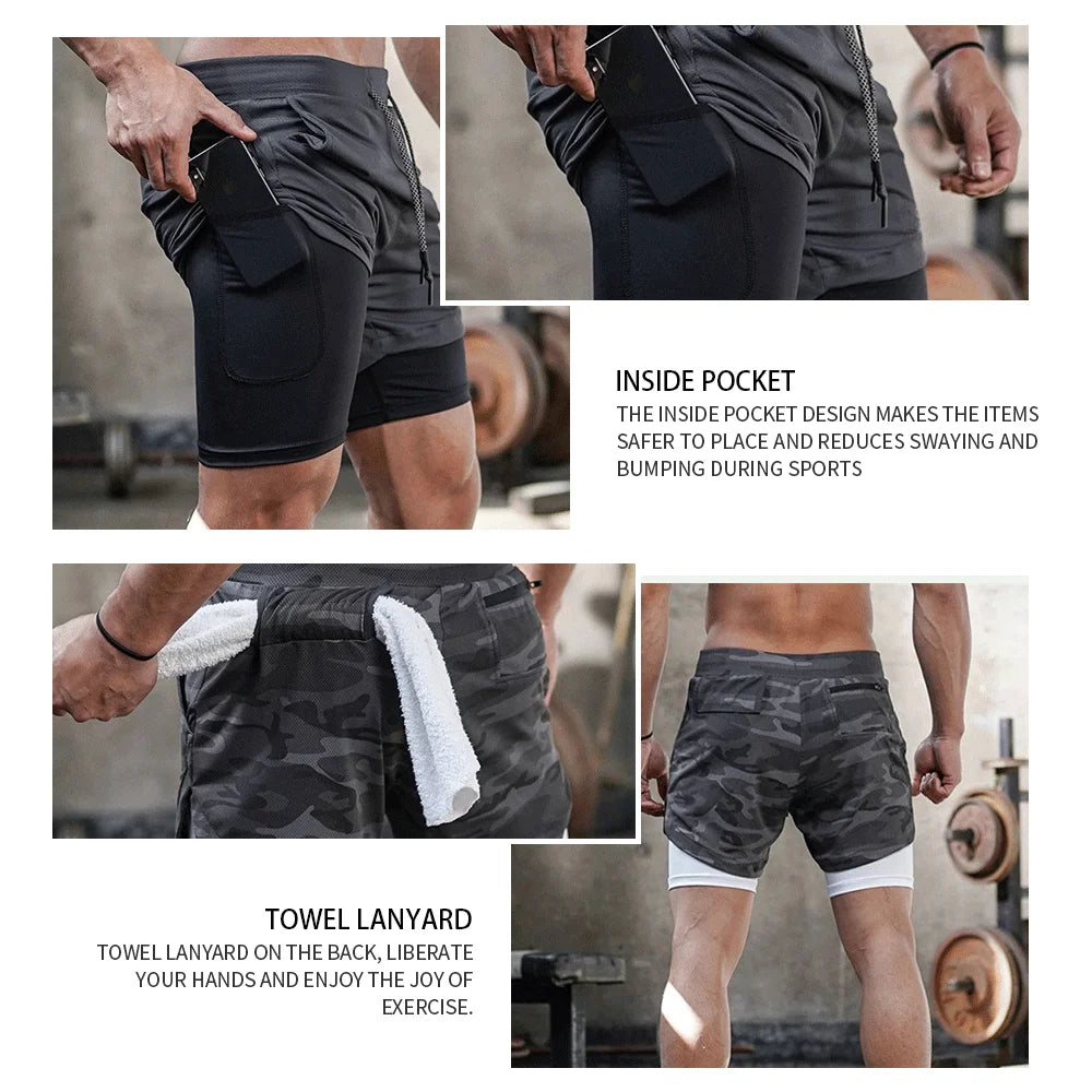 2025 Summer Running Shorts Men 2 in 1 Sports Jogging Fitness Shorts Training Quick Dry Mens Gym Men Shorts Sport gym Short Pants