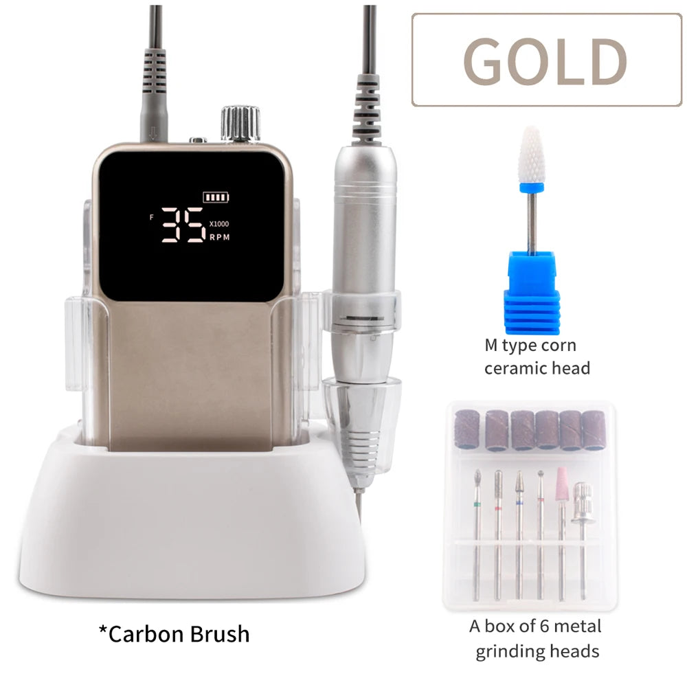 SIMINAIL Rectangle Nail Drill Rechargeable Desktop Base 35000RPM Manicure Electric Machine Nail File Pedicure Cordless Drilling
