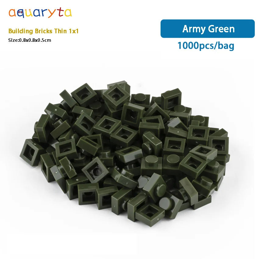 Aquaryta 1000pcs Building Bricks Thin 1X1 Bulk Compatible With Logo 3024 Educational Assemblage Construction Toys Gift for Kids