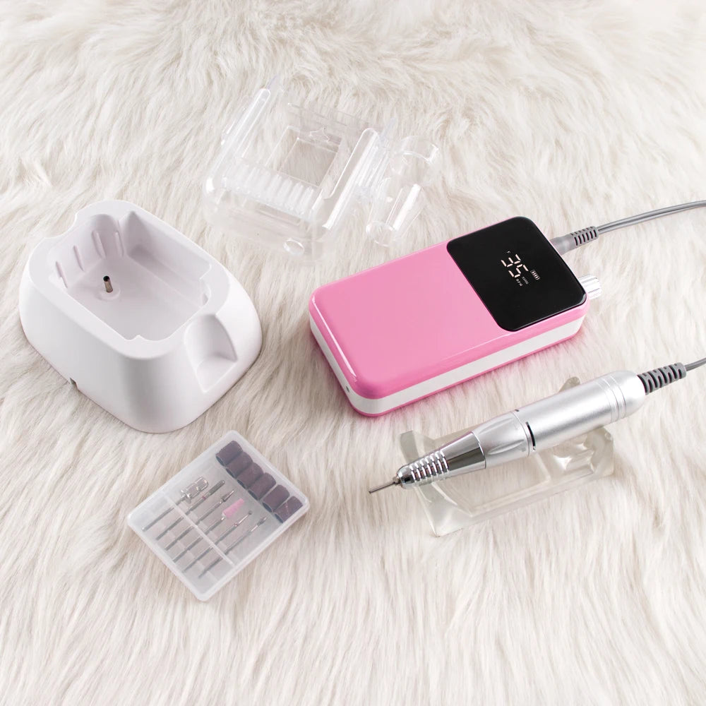 SIMINAIL Rectangle Nail Drill Rechargeable Desktop Base 35000RPM Manicure Electric Machine Nail File Pedicure Cordless Drilling