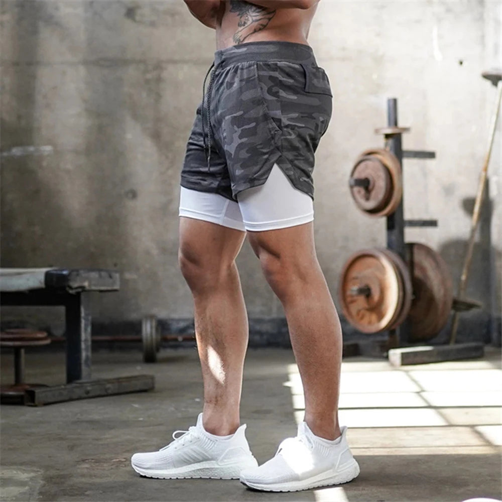 2025 Summer Running Shorts Men 2 in 1 Sports Jogging Fitness Shorts Training Quick Dry Mens Gym Men Shorts Sport gym Short Pants