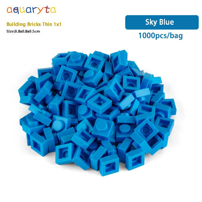 Aquaryta 1000pcs Building Bricks Thin 1X1 Bulk Compatible With Logo 3024 Educational Assemblage Construction Toys Gift for Kids
