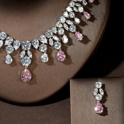 HIBRIDE Luxury Wedding Jewelry Nigerian Design Cubic Zirconia Large Bridal Choker Necklace Earrings Sets For Women bijoux N-1454