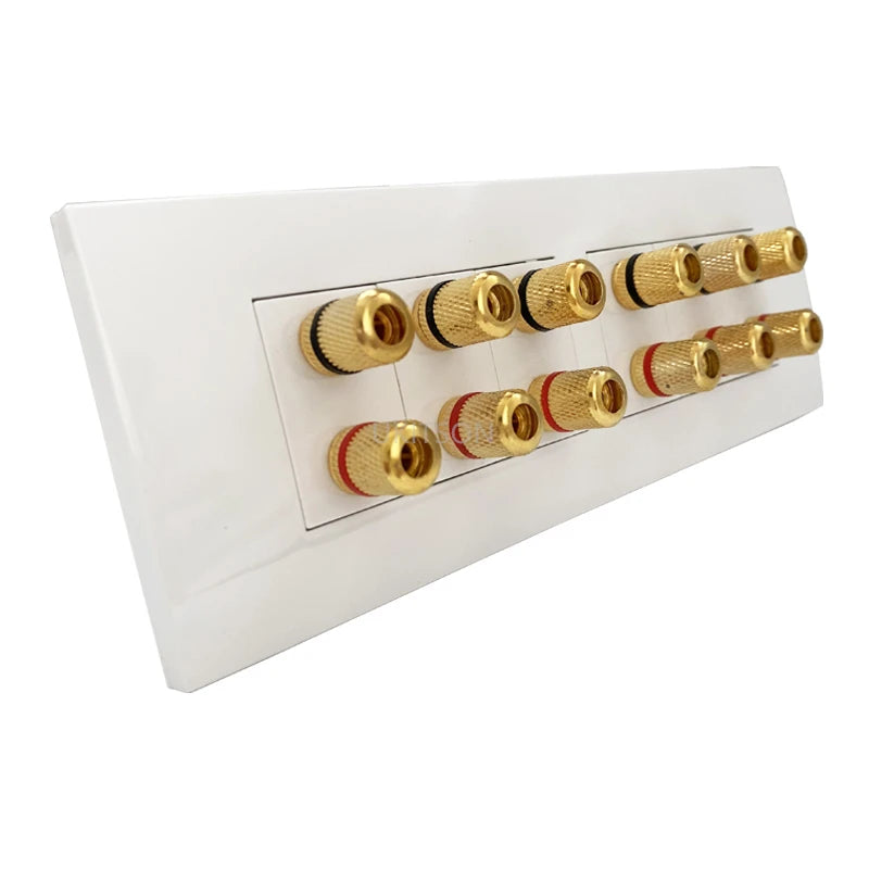 12 Ports Gold Binding Posts Wall Plate Audio Speaker Connector Banana Plug Outlet For 6.0 Surround Sound No Soldering Required
