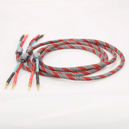 OFC Gold Plated Speaker Cable 1 Pair Banana Spade Plug 1m-5m HiFi Audiophile Braided Loudspeaker Wire for Home Theater Amplifier