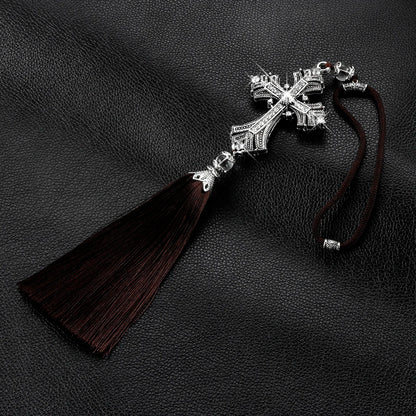 Metal And Crystal Diamond Cross Jesus Christian Car Rear View Mirror Car Pendant Hanging Car Accessories Automobiles Decoration