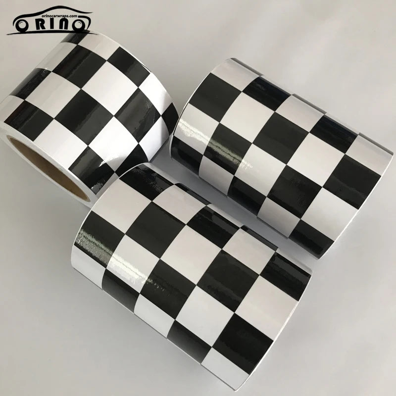 15x500cm Black And White Glossy Racing Sports Checkered Flag Vinyl Decal Motorbike Car Sticker Wrap Foil Air Release
