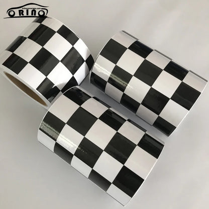 15x500cm Black And White Glossy Racing Sports Checkered Flag Vinyl Decal Motorbike Car Sticker Wrap Foil Air Release