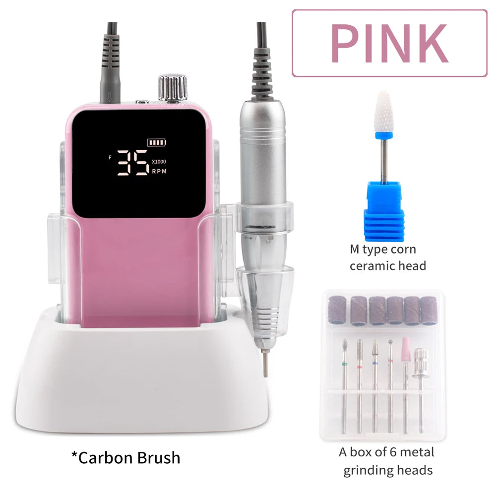 SIMINAIL Rectangle Nail Drill Rechargeable Desktop Base 35000RPM Manicure Electric Machine Nail File Pedicure Cordless Drilling