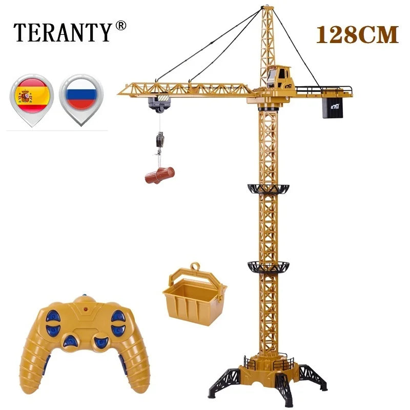 New 2026 Upgraded Version Remote Control Construction Crane 6CH 128CM 680 Rotation Lift Model 2.4G RC Tower Crane Toy For Kids
