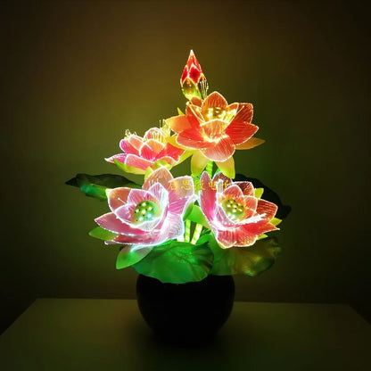 Led Flower Lights Lotus Light Fiber Optic Lights Buddha Lamp Fo Lamp Novelty Artistic Optical Fiber Flower