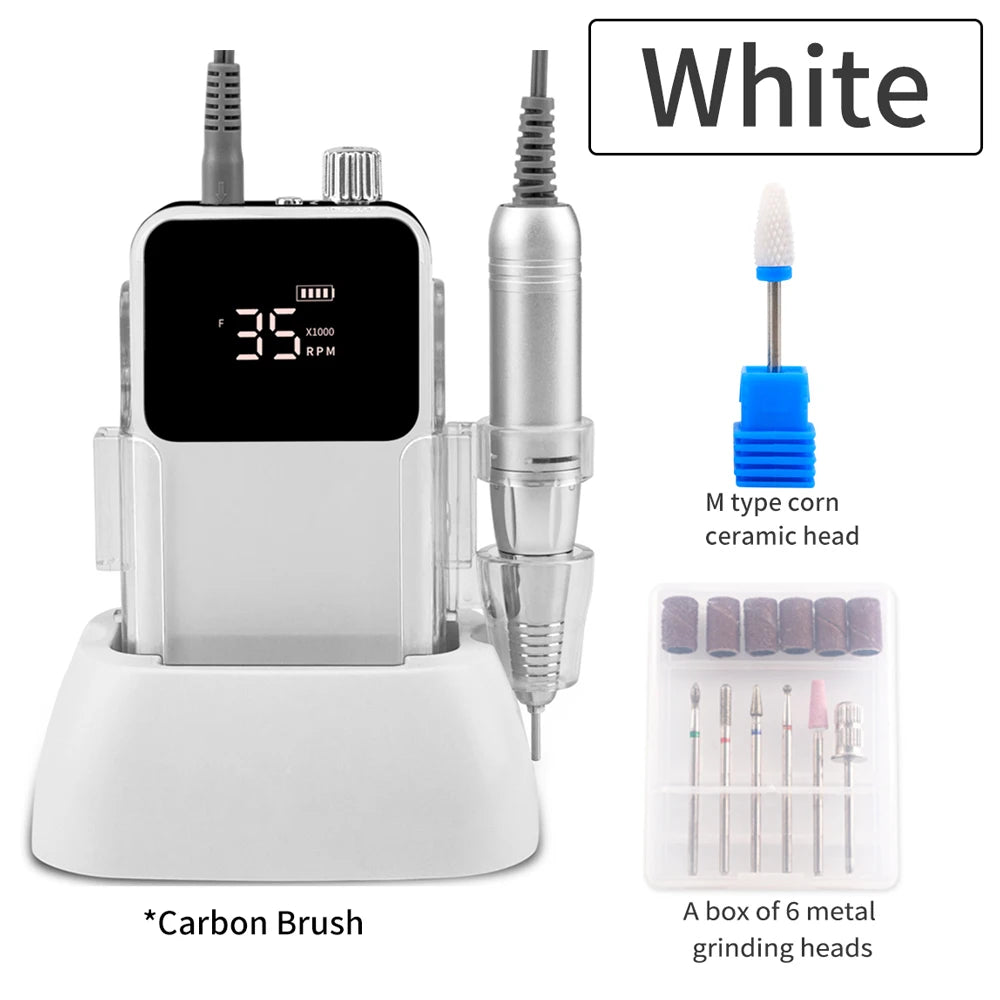 SIMINAIL Rectangle Nail Drill Rechargeable Desktop Base 35000RPM Manicure Electric Machine Nail File Pedicure Cordless Drilling