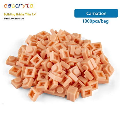 Aquaryta 1000pcs Building Bricks Thin 1X1 Bulk Compatible With Logo 3024 Educational Assemblage Construction Toys Gift for Kids