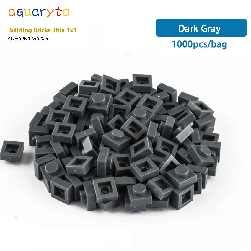 Aquaryta 1000pcs Building Bricks Thin 1X1 Bulk Compatible With Logo 3024 Educational Assemblage Construction Toys Gift for Kids