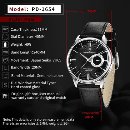 Original PAGANI DESIGN 1654 Fashion Casual Sports Watch Men Military Watch Stainless Steel Waterproof Quartz Watch Reloj Hombre