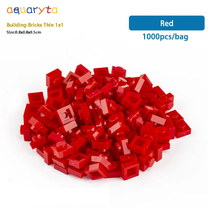 Aquaryta 1000pcs Building Bricks Thin 1X1 Bulk Compatible With Logo 3024 Educational Assemblage Construction Toys Gift for Kids