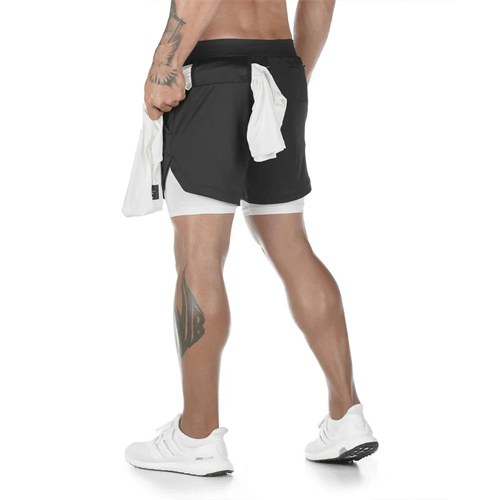 2025 Summer Running Shorts Men 2 in 1 Sports Jogging Fitness Shorts Training Quick Dry Mens Gym Men Shorts Sport gym Short Pants