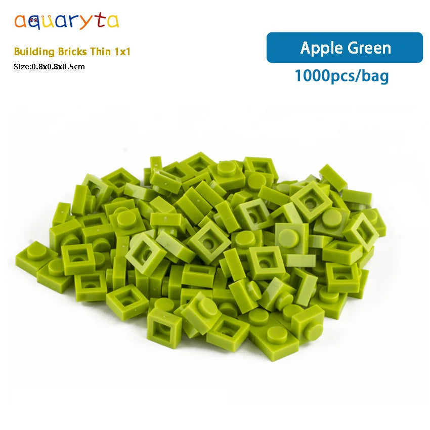 Aquaryta 1000pcs Building Bricks Thin 1X1 Bulk Compatible With Logo 3024 Educational Assemblage Construction Toys Gift for Kids