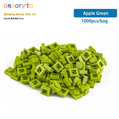Aquaryta 1000pcs Building Bricks Thin 1X1 Bulk Compatible With Logo 3024 Educational Assemblage Construction Toys Gift for Kids