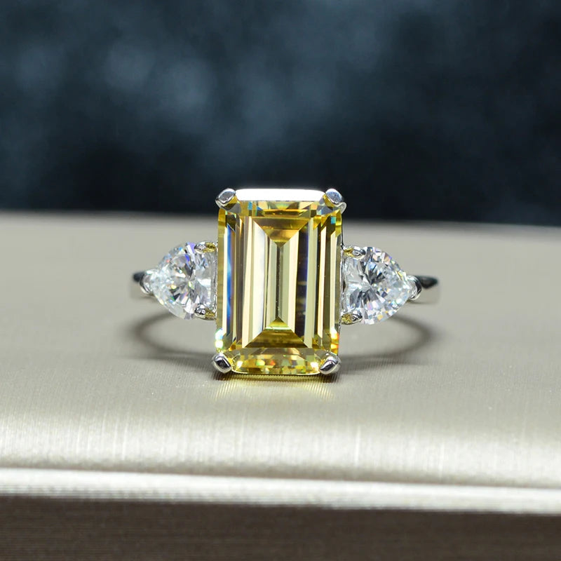 OEVAS 7 Carats High Carbon Diamond Sparkling Zircon Wedding Rings For Women Top Quality 100% 925 Sterling Silver Party Jewelry