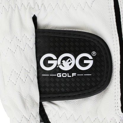Sheepskin Genuine Leather Professional Golf Gloves for Men White and Black Lycra Gloves Palm Thickening Gift for Golfer