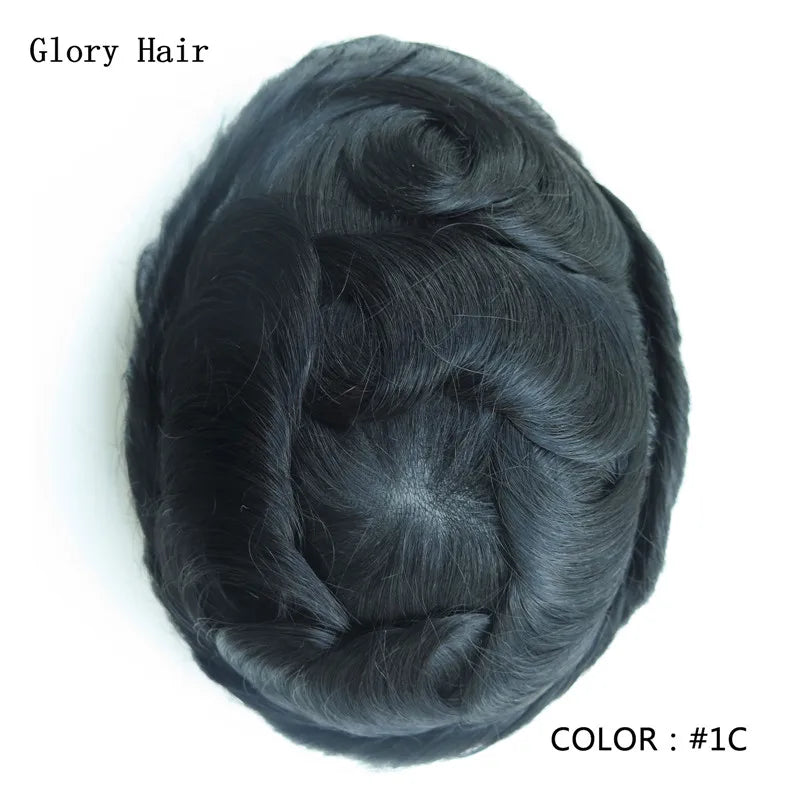 0.12-0.14mm Injected Male Hair Prosthesis Injection Thin Skin Toupee Man Wigs Human Hair Men's Capillary Prothesis For Hair Loss