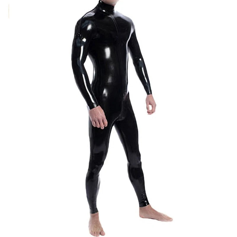 Sexy Coverall Bodysuit Adult Latex Rubber Catsuit For Men and Women Unisex Suit with Double Shoulder and Crotch Zipper