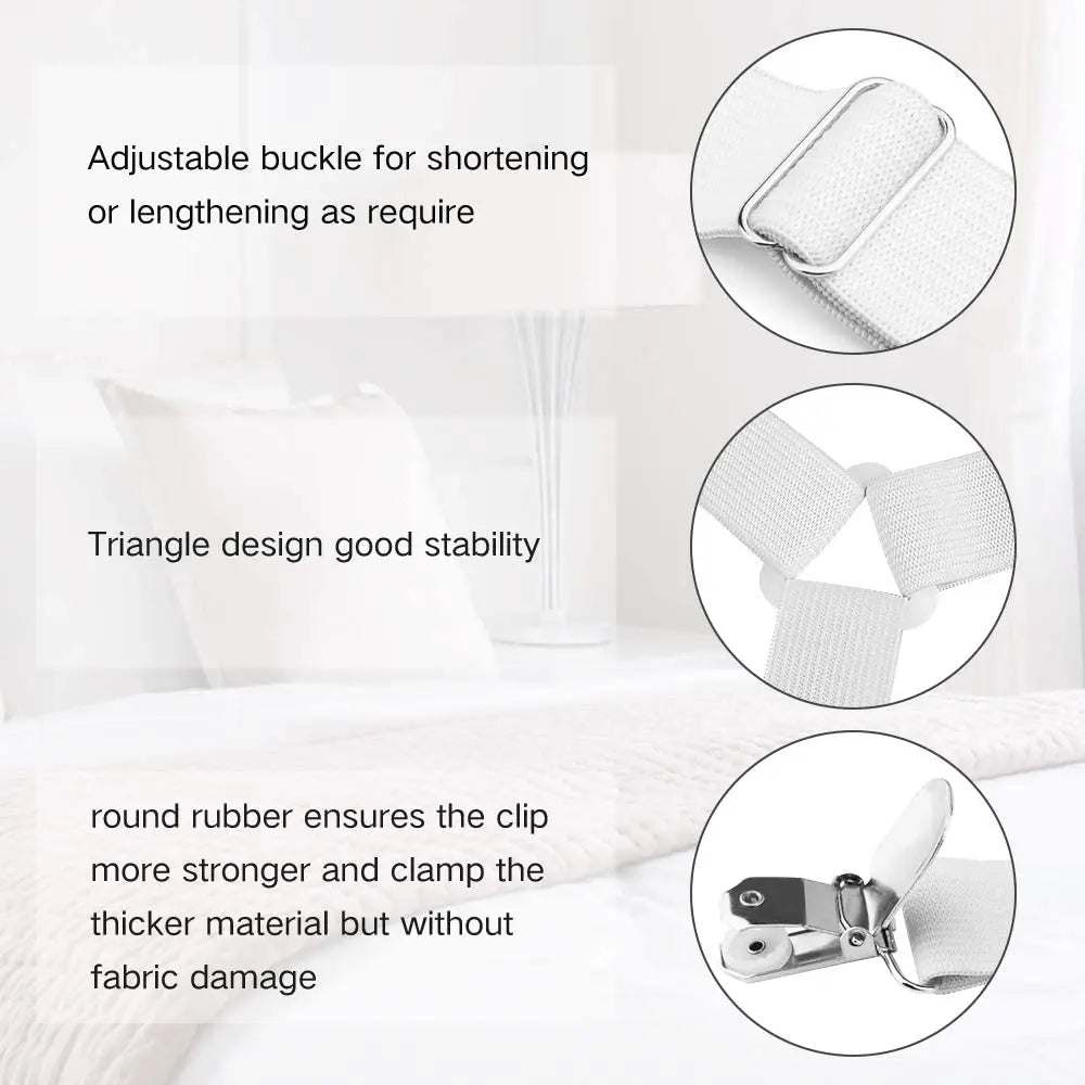 4PCS/Set Elastic Bed Sheet Grippers Adjustable Belt Fastener Clips Mattress Cover Blankets Holder Sofa Fixation Organize Gadgets