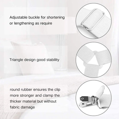 4PCS/Set Elastic Bed Sheet Grippers Adjustable Belt Fastener Clips Mattress Cover Blankets Holder Sofa Fixation Organize Gadgets