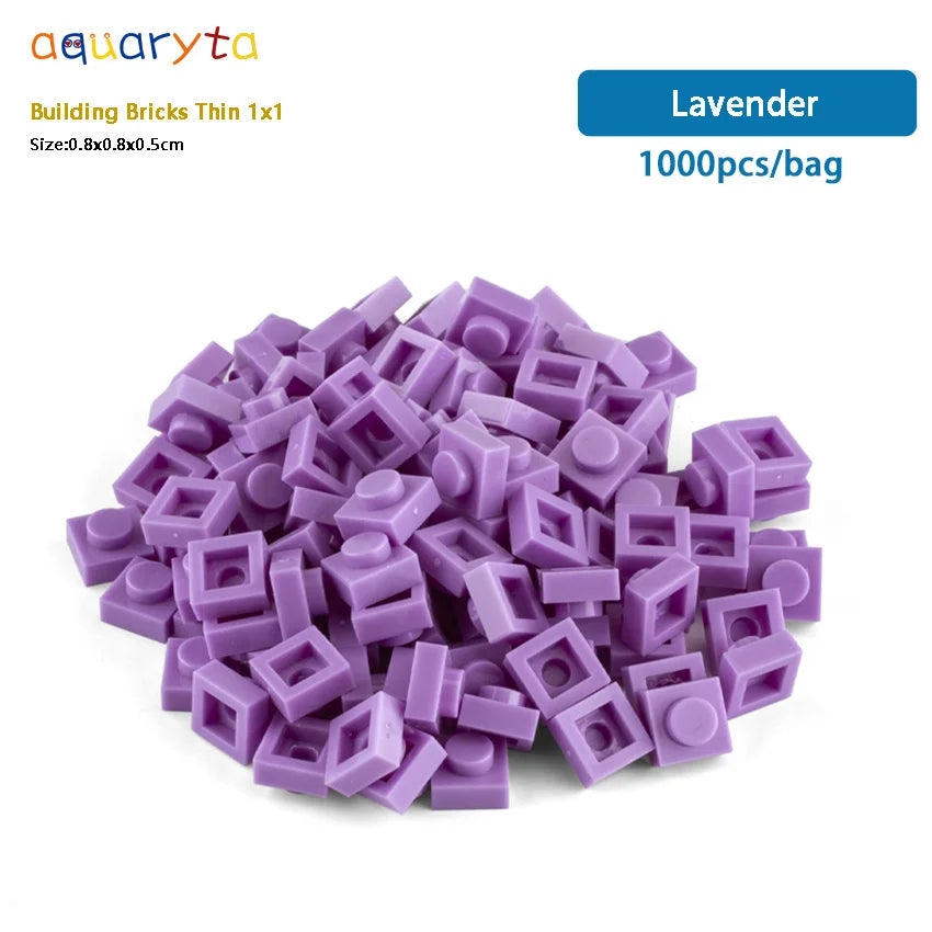 Aquaryta 1000pcs Building Bricks Thin 1X1 Bulk Compatible With Logo 3024 Educational Assemblage Construction Toys Gift for Kids