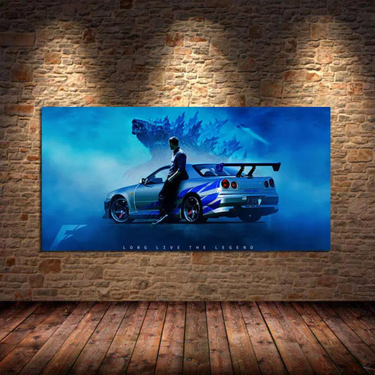 Blue GTR R34 Modern Car Canvas Painting Posters and Prints Wall Art Pictures for Living Room Home Decoration Unframed