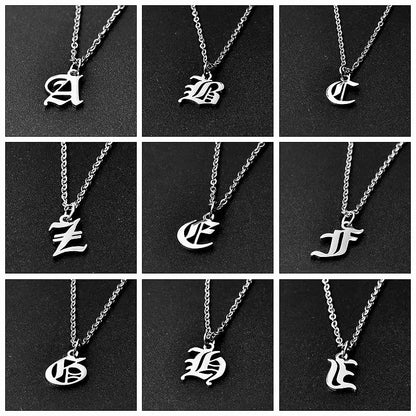 2pcs Stainless Steel Initial Necklace For Men Women Chain Old English Pendant 26 Letters Statement Necklaces Jewelry Couple Gift