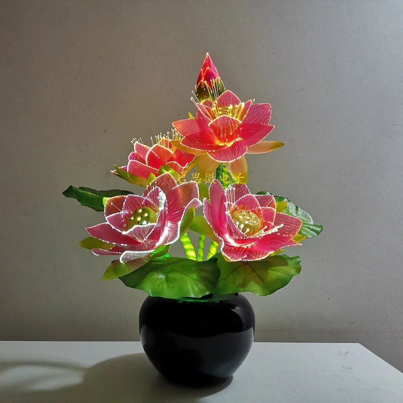 Led Flower Lights Lotus Light Fiber Optic Lights Buddha Lamp Fo Lamp Novelty Artistic Optical Fiber Flower