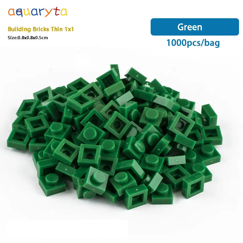 Aquaryta 1000pcs Building Bricks Thin 1X1 Bulk Compatible With Logo 3024 Educational Assemblage Construction Toys Gift for Kids