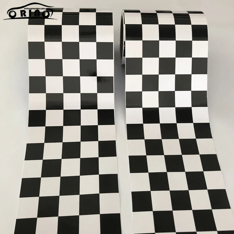 15x500cm Black And White Glossy Racing Sports Checkered Flag Vinyl Decal Motorbike Car Sticker Wrap Foil Air Release