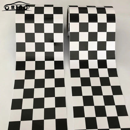 15x500cm Black And White Glossy Racing Sports Checkered Flag Vinyl Decal Motorbike Car Sticker Wrap Foil Air Release