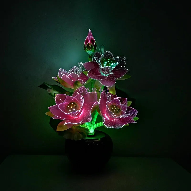 Led Flower Lights Lotus Light Fiber Optic Lights Buddha Lamp Fo Lamp Novelty Artistic Optical Fiber Flower