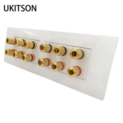 12 Ports Gold Binding Posts Wall Plate Audio Speaker Connector Banana Plug Outlet For 6.0 Surround Sound No Soldering Required